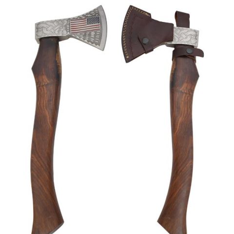 American Flag Etching Viking Axe Custom Handmade