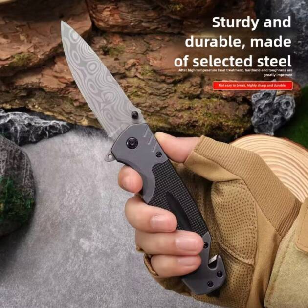 Damascus Steel Folding Utility Knife | Compact Outdoor & Camping Tool