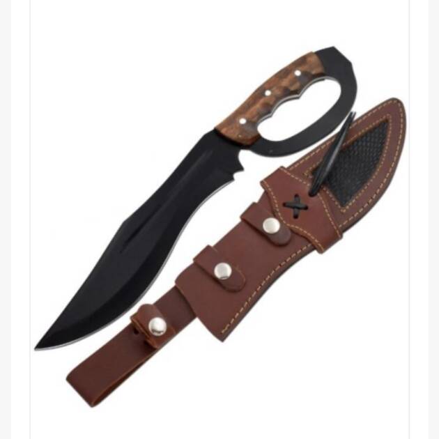 K2 Full Tang Trench Knife | 15.5″ Knuckle Duster Survival Knife with Leather Sheath