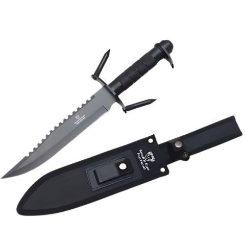 Spiked Rambo Style Survival Knife | 14.25" Sawback Blade with Sheath & Survival Kit