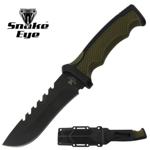 Fixed Blade Hunting Knife Collection 10" overall Green with black molded Sheath