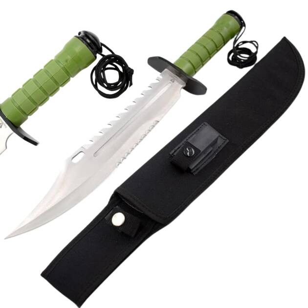 Fixed Blade Survival Hunting Knife 16.5" with sharpening stone and Compass