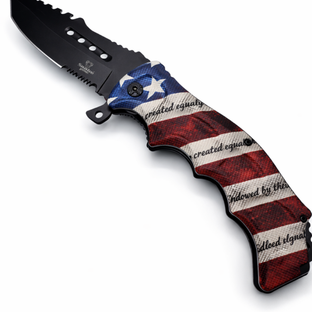 Folding Utility Knife with American Flag Design | 8″ Blade