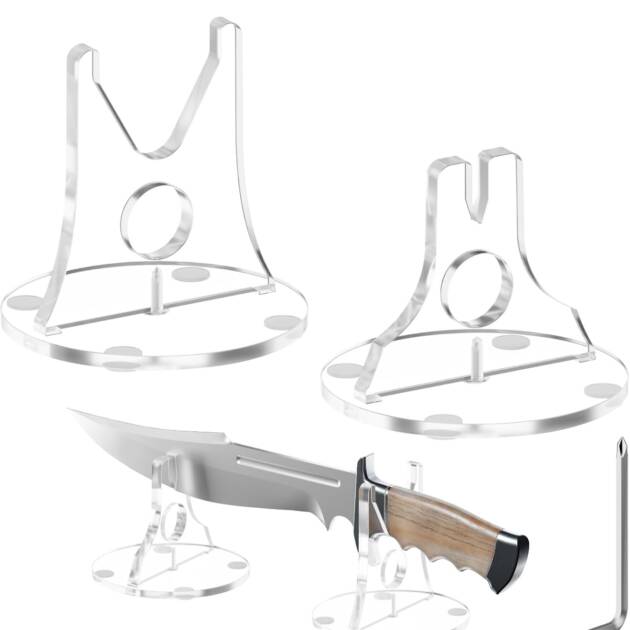 Acrylic Knife Display Stand | Clear or Black | Non-Slip Base | Sword & Knife Shelf Stand
