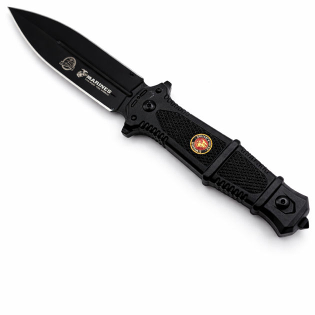 USMC Tactical Folding Knife 10” Overall 5” Blade – Spring Assist Rescue Knife Glass Breaker Seatbelt Cutter